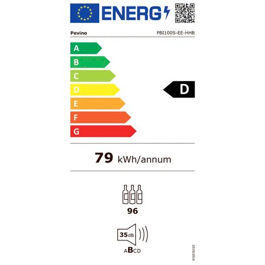 Pevino Wijnklimaatkast | PBI100S-EE-HHB | 1 zone