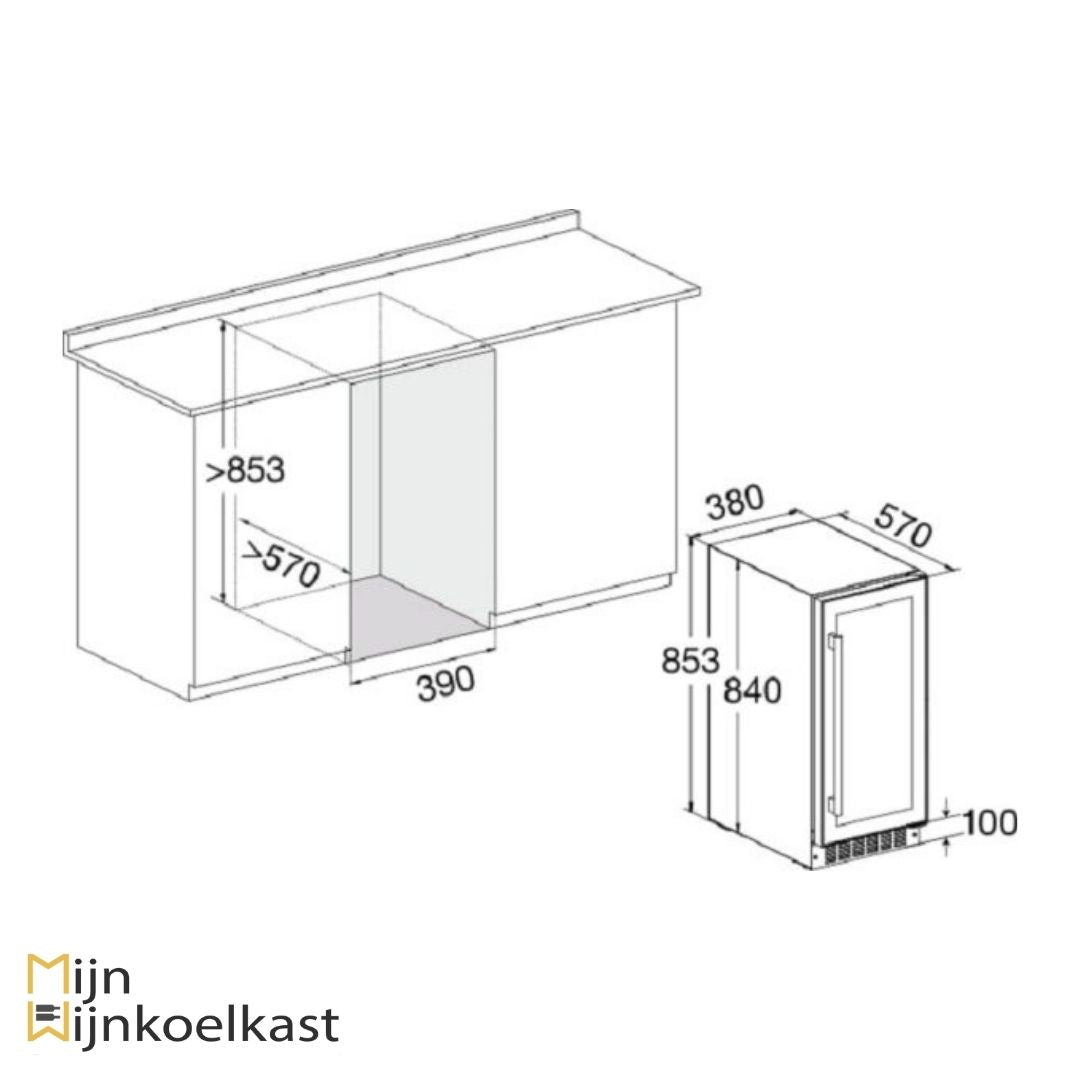 Inbouwtekening Temptech Wijnklimaatkast