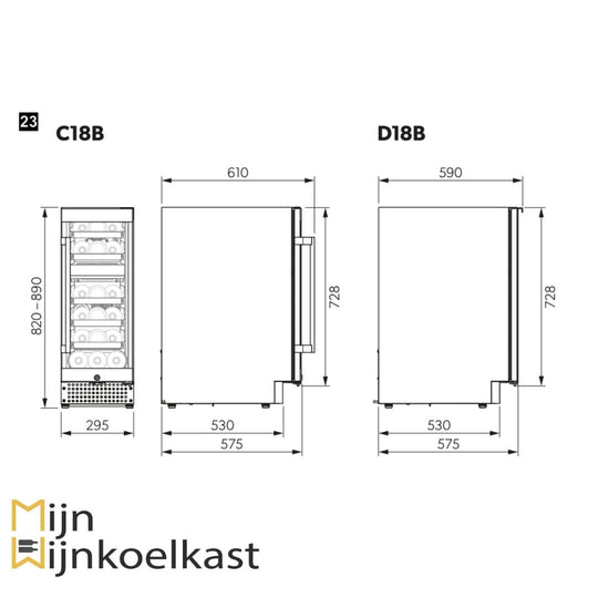 Inbouwtekening Dometic C18B Wijnklimaatkast